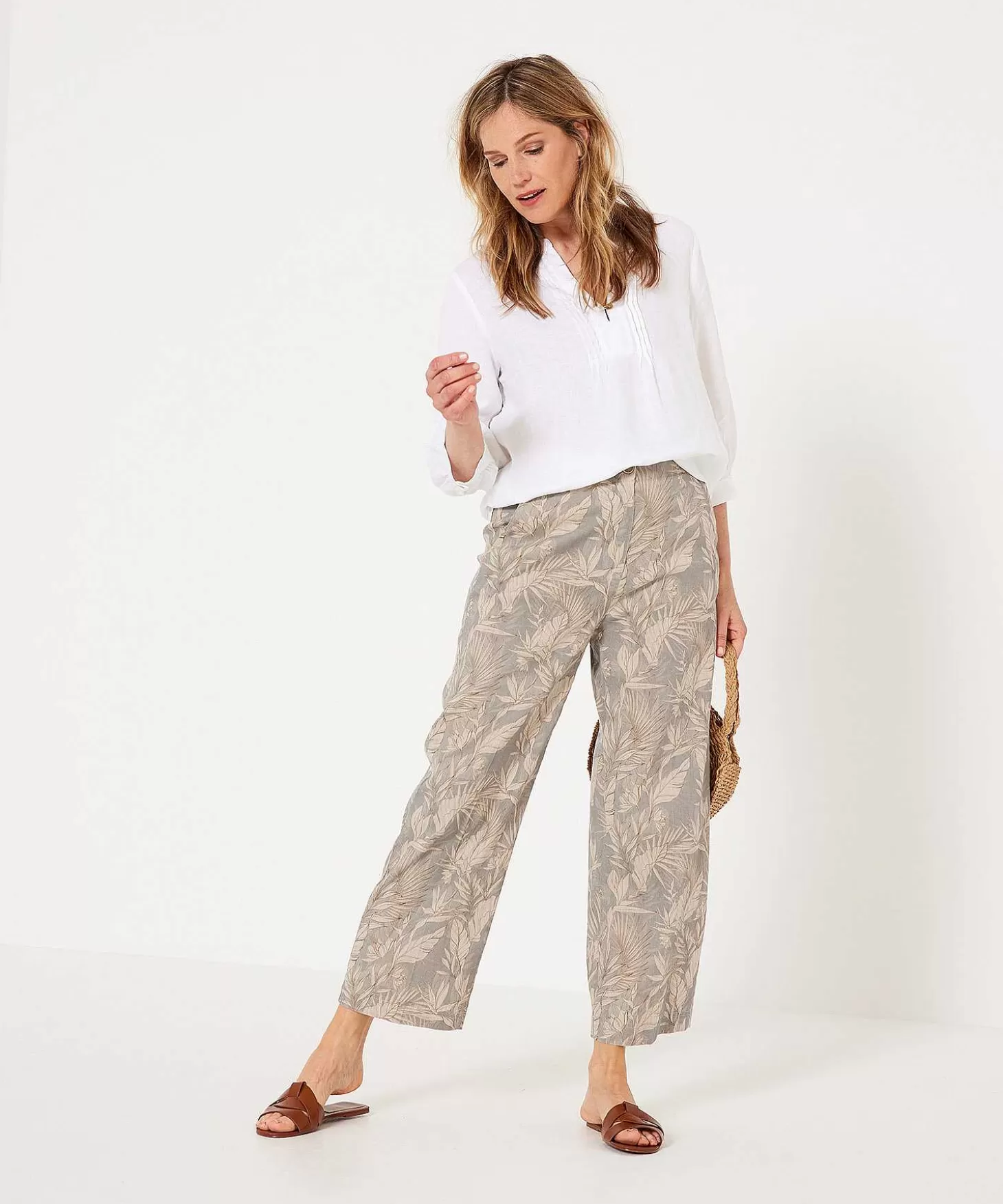 Brax Linnenmix Cropped Broek Bladprint Maine Outlet