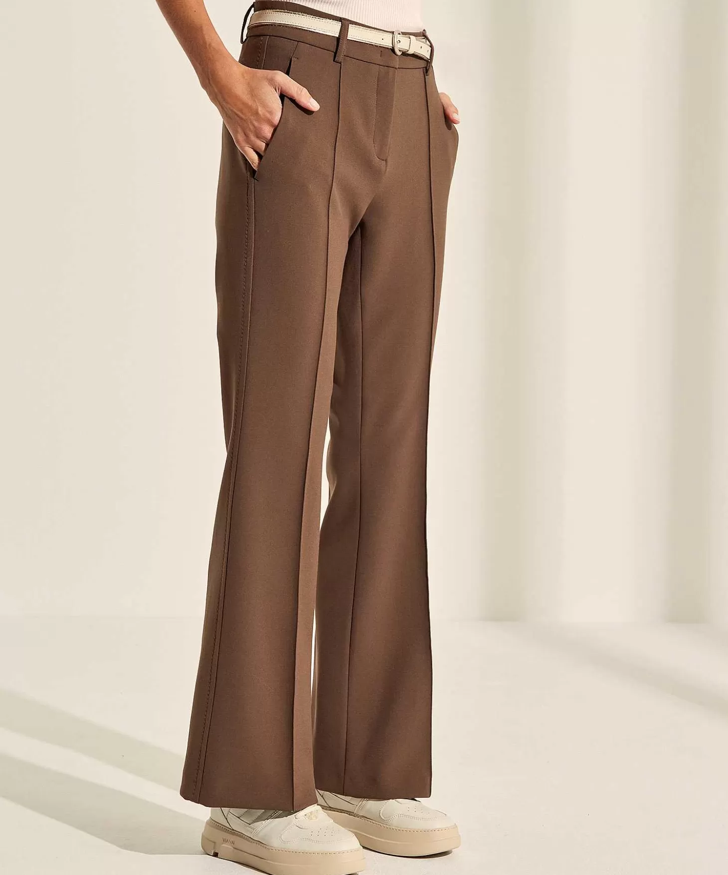 Cambio Flared Pantalon Pintucks Fawn Cheap