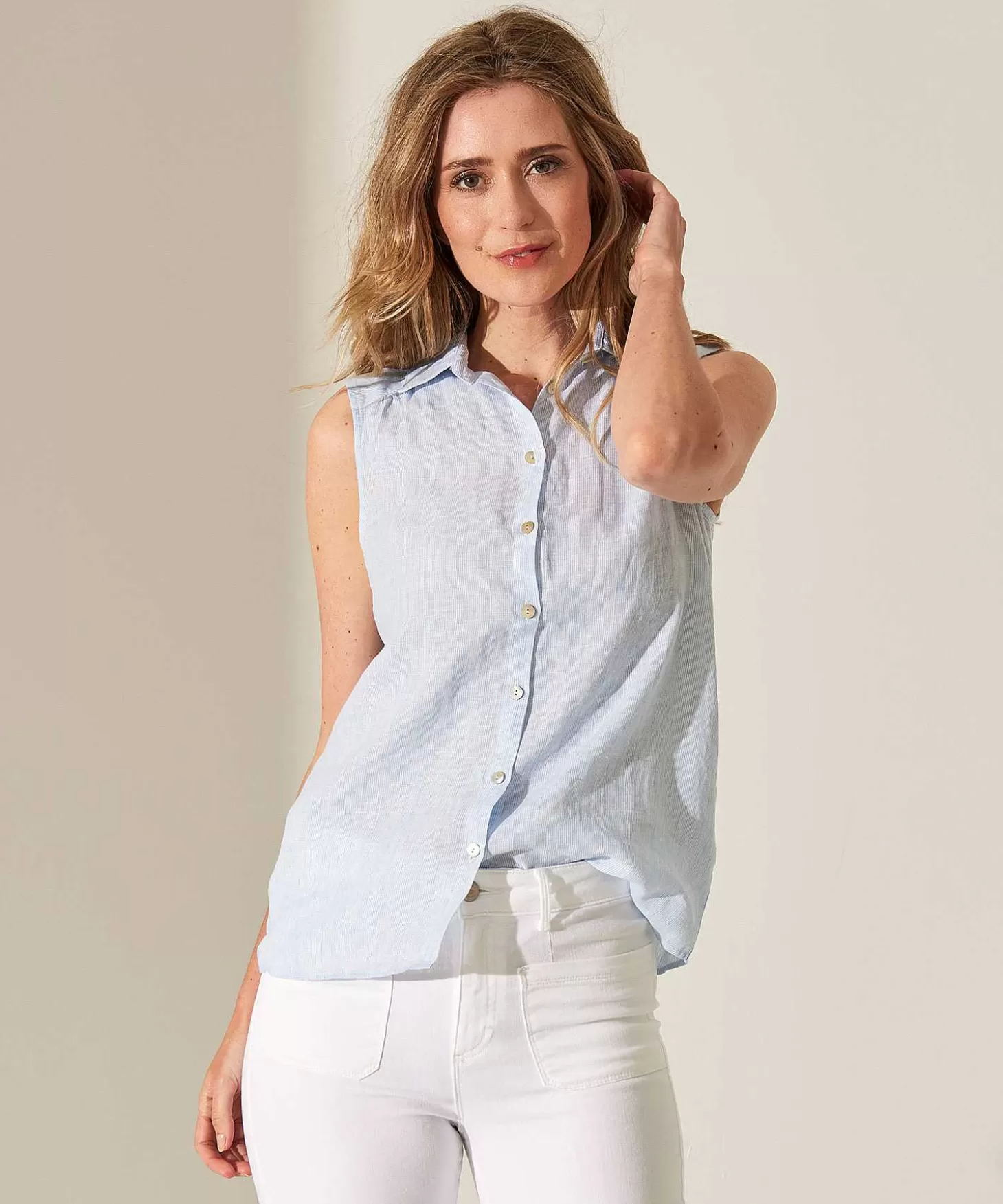 GIULIA E TU Mouwloze Blouse Linnen Streepje Store