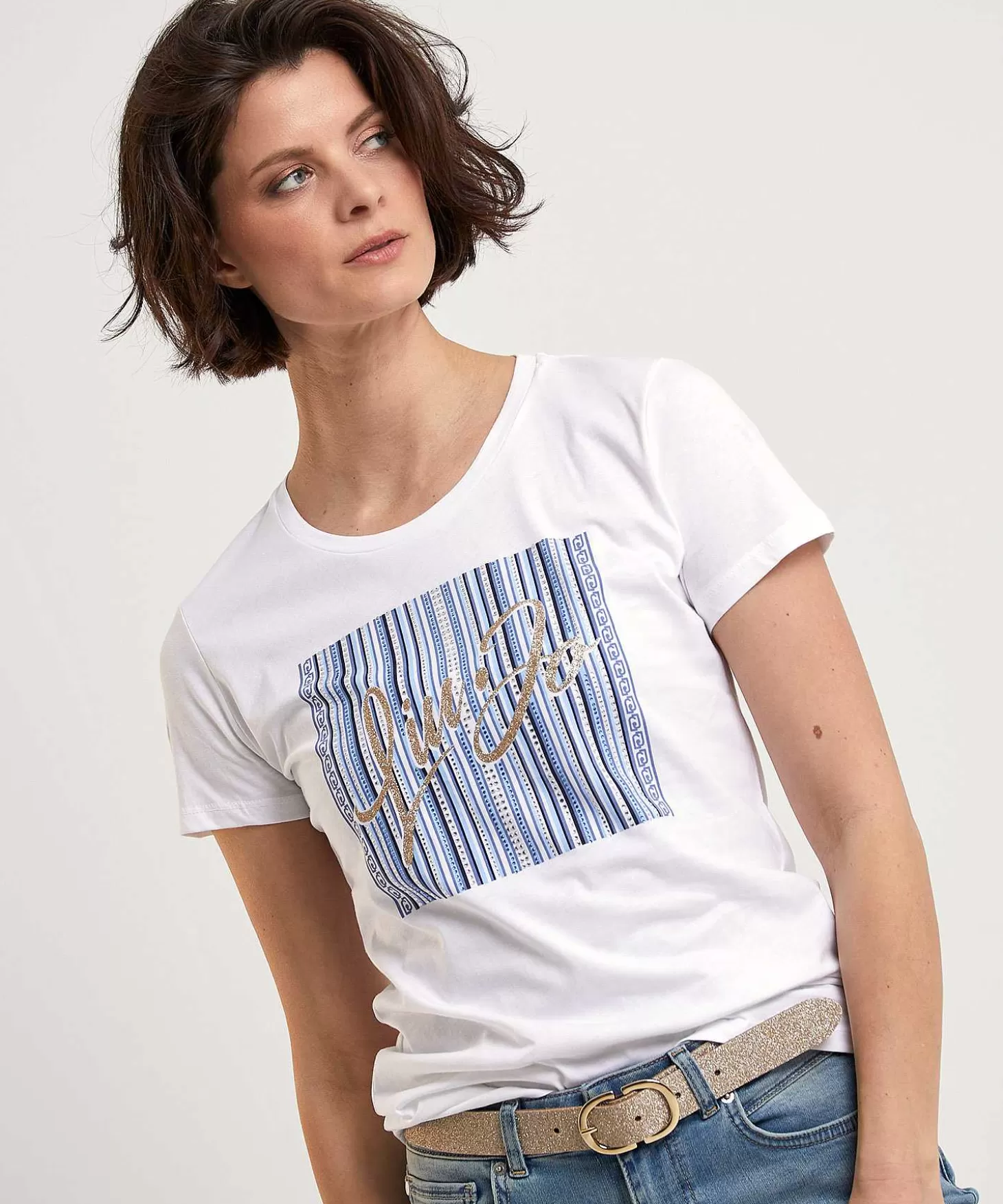 LIU JO T-Shirt Print Glitter En Strass Shop