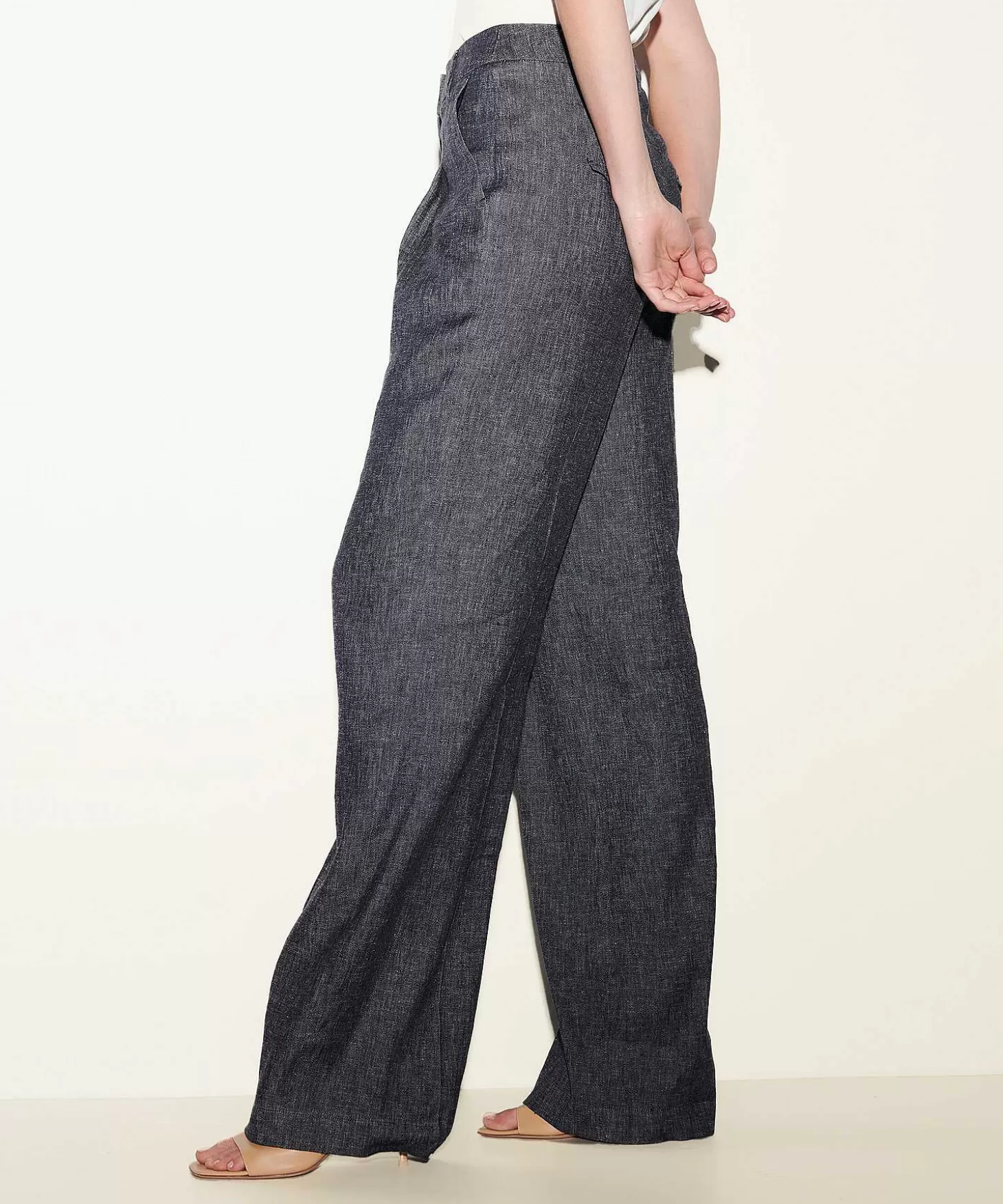 Luisa Cerano Linnenmix Wide Leg Broek Denimlook Outlet