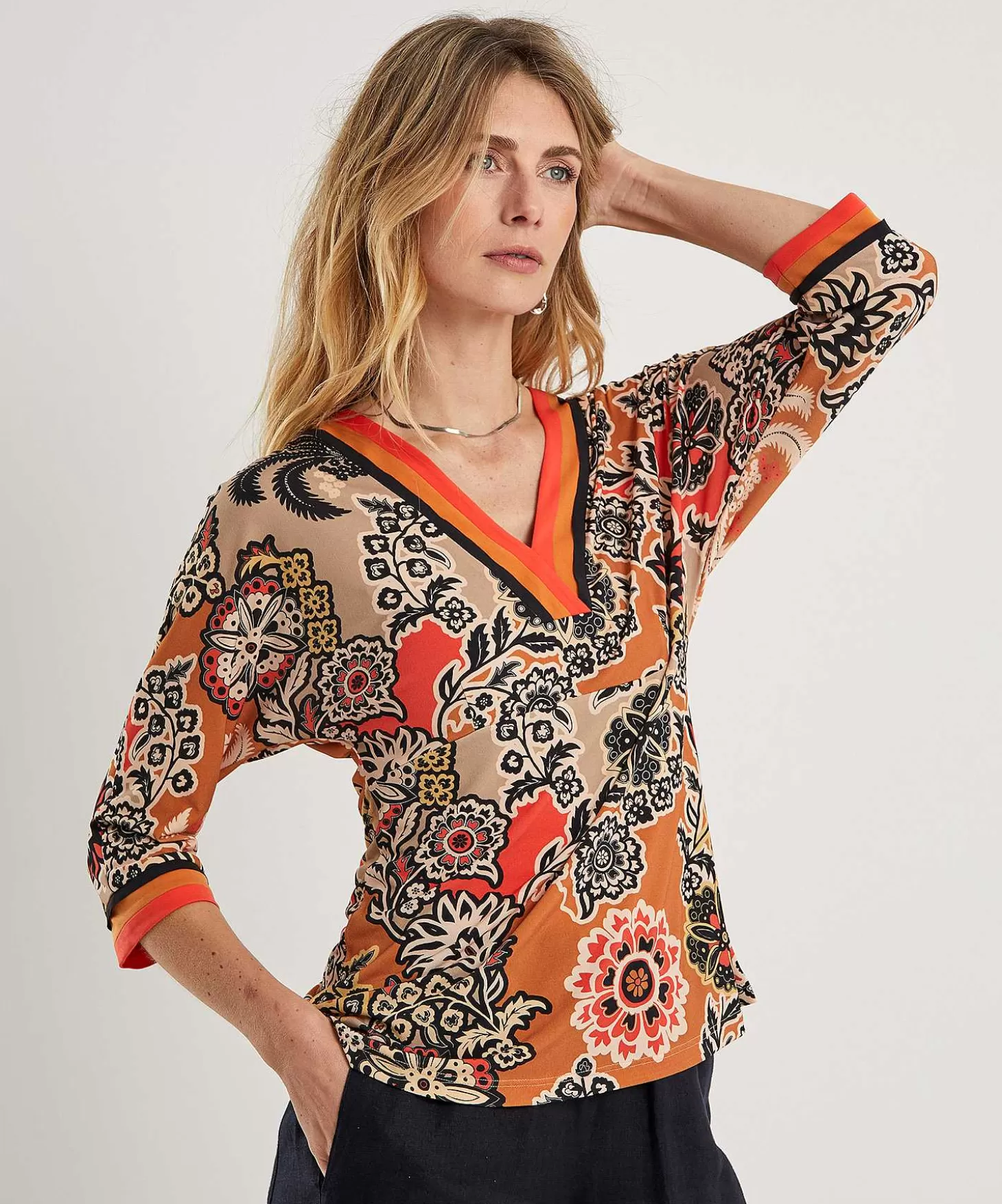 Marc Cain Collections Marc Cain Slinky Kimono Top Bloemprint Cheap