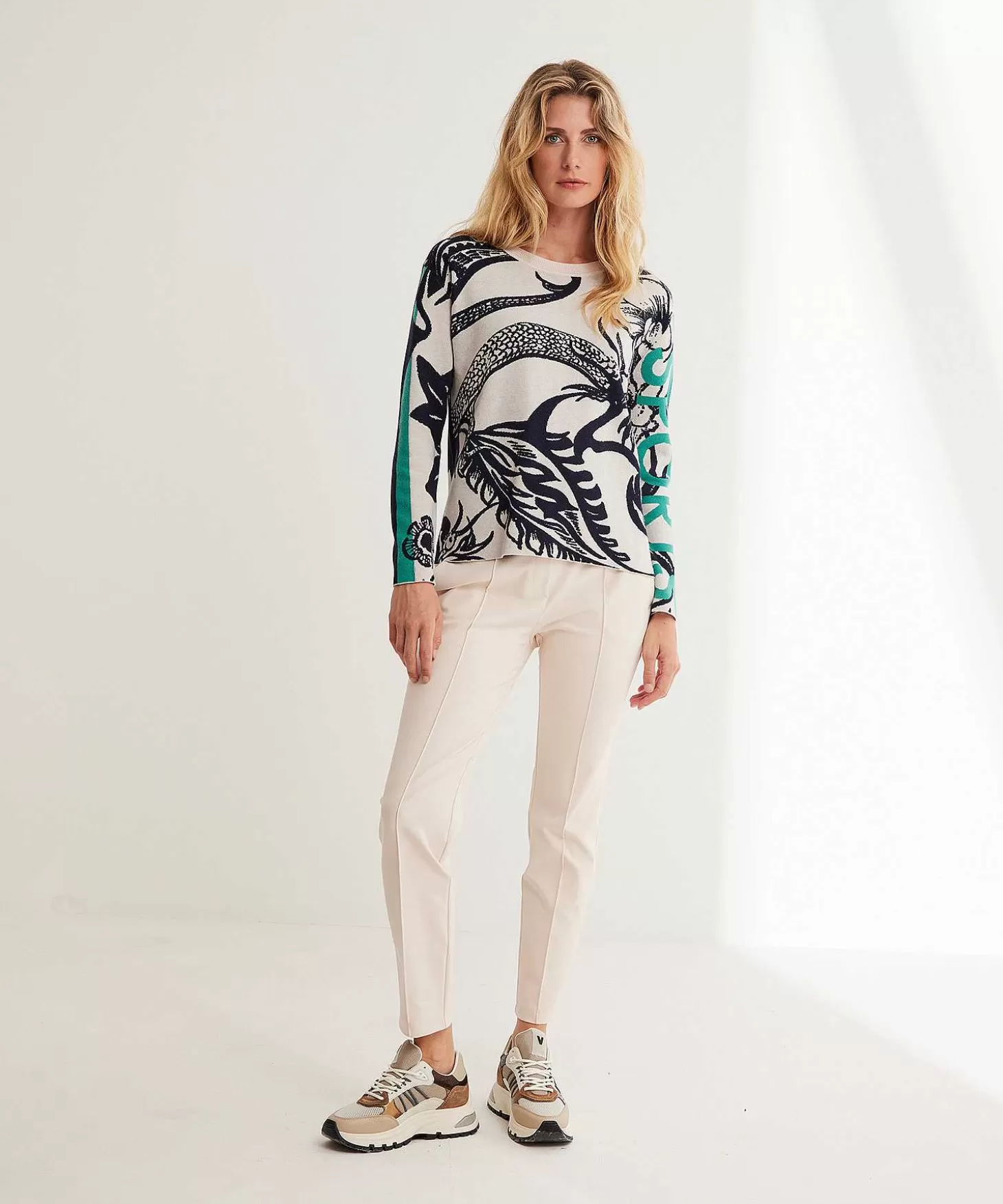 Marc Cain Sports Jacquard Trui Met Bloemenprint En Bies Hot