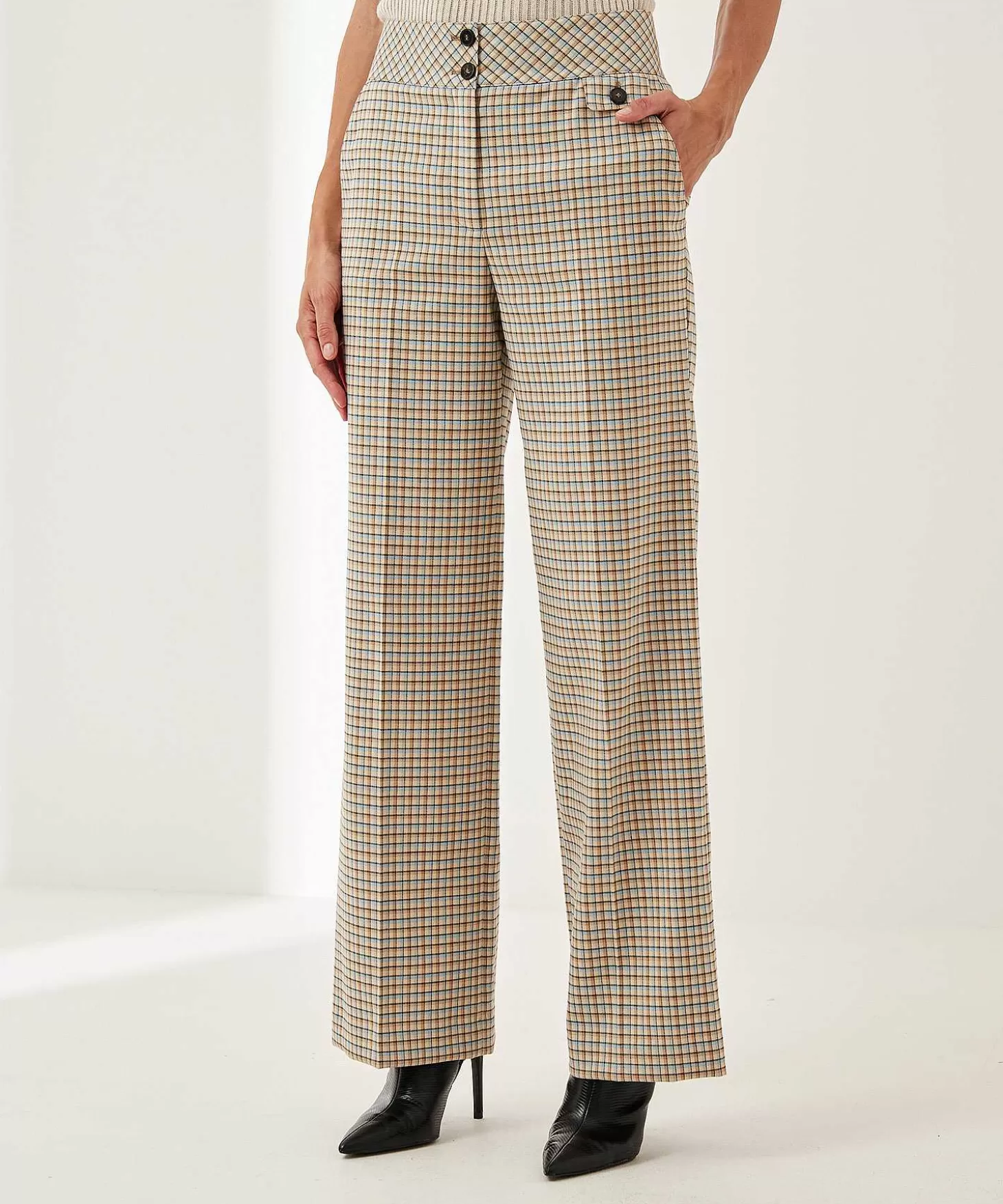 Marc Cain Collections Marc Cain Wide Leg Broek Ruitmotief Waxhaw Flash Sale