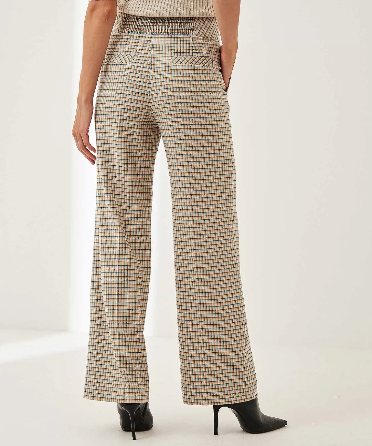 Marc Cain Collections Marc Cain Wide Leg Broek Ruitmotief Waxhaw Flash Sale