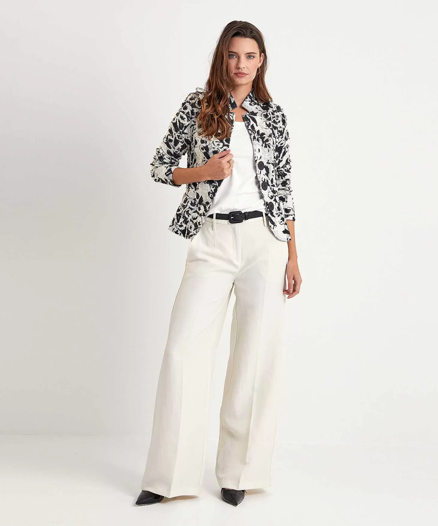 ML Collections Structuur Blazer Bloemen Zwart Wit Best