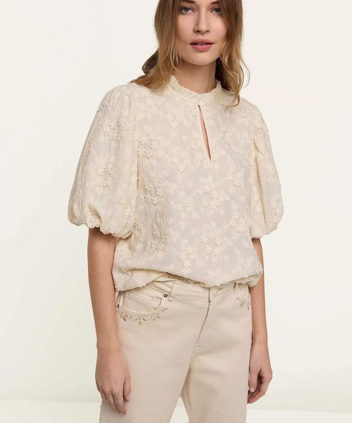 Summum Blouse Korte Ballonmouw Embroidery Clearance