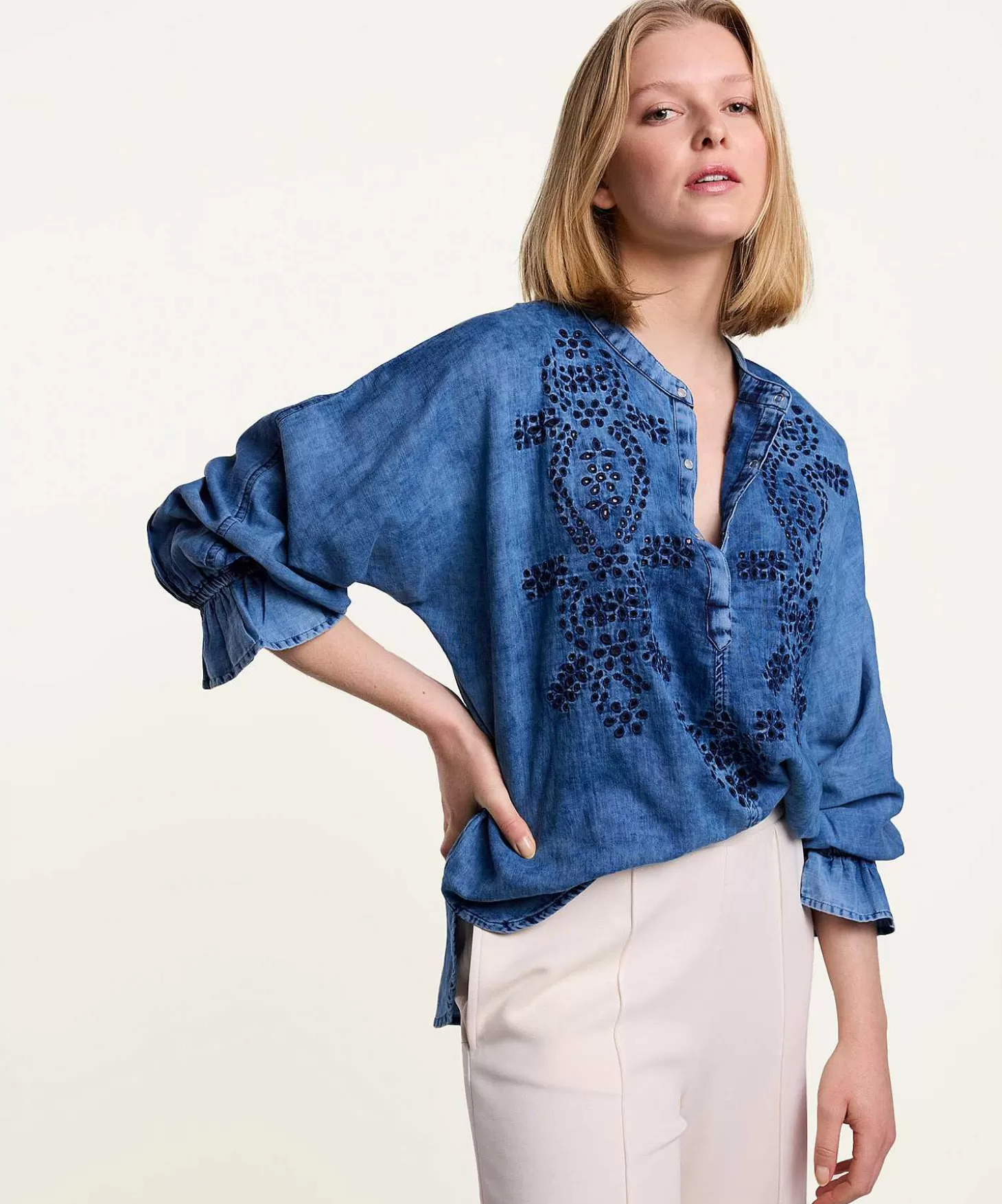 Summum Denim Blouse Broderie Anglaise Outlet